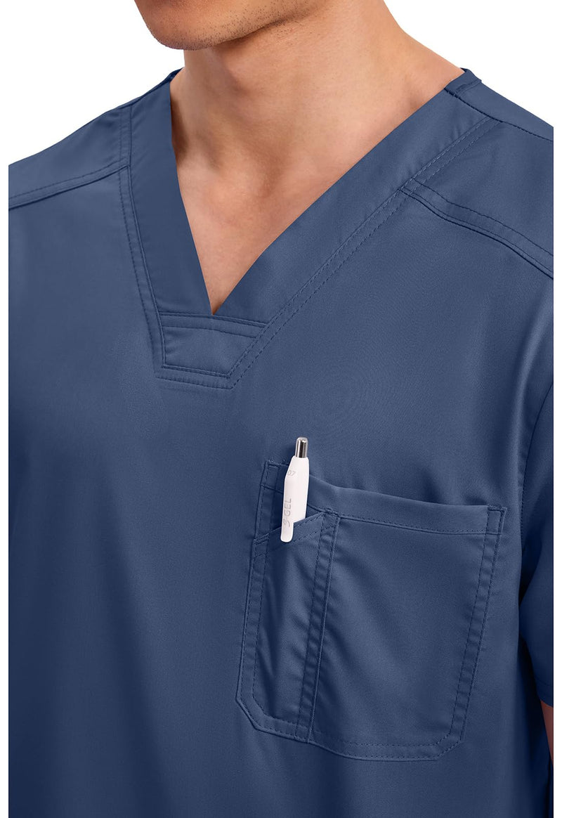 Cherokee Scrub for Men's Tuckable V-Neck Top with 1 Chest Pocket, Pen Slot, Ultra Soft, Durable, 2-Way Stretch Fabric- WW690 Large Navy