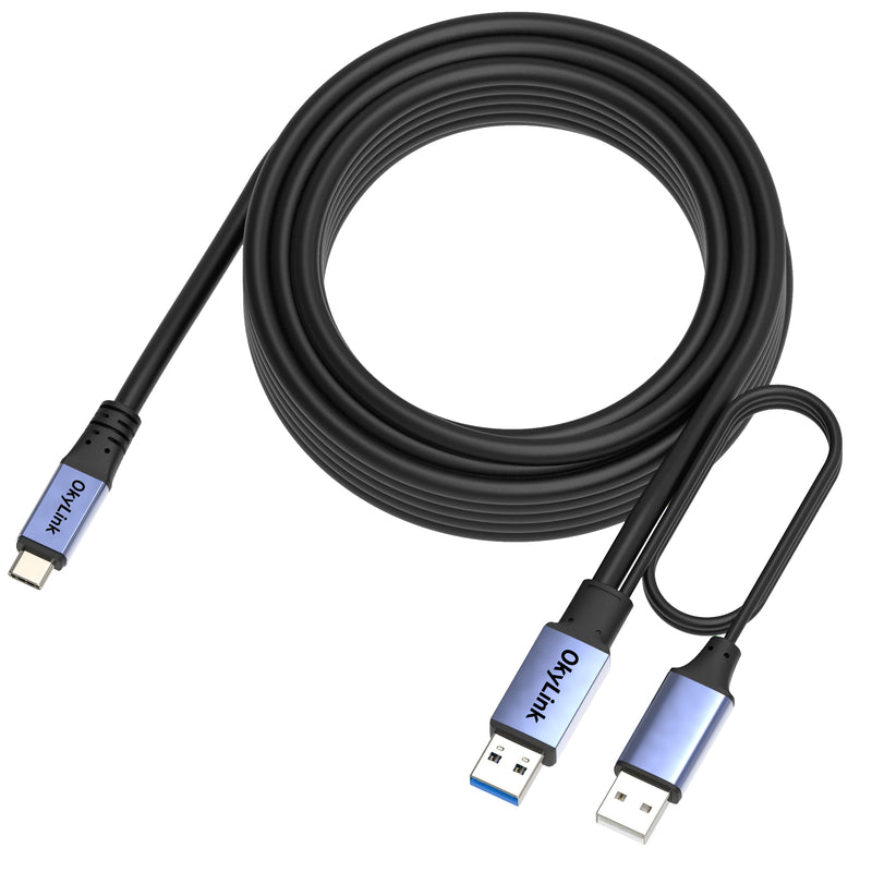 Active USB 3.0/3.2 Gen1 A to C Data Cable 32ft/10M – High-Speed 5Gbps, Signal Amplifier, Optional Power, Long-Distance Cable for VR, SSD, Docking Station, Printer 32ft (10M) Black cable + Gray shell