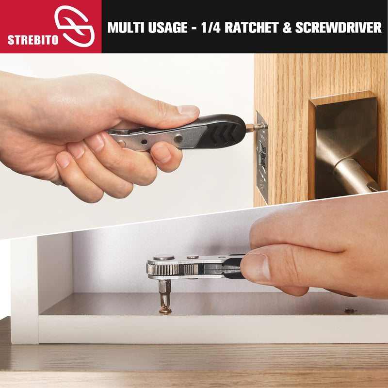 STREBITO Mini Ratchet Set, 22-Piece 1/4 Ratchet Right Angle Screwdriver, 36-Tooth Small Ratcheting Wrench Bit Ratchet For Tight Spaces, with Phillips, Slotted, Torx, Hex, Square and Adapter for Socket 22 in 1