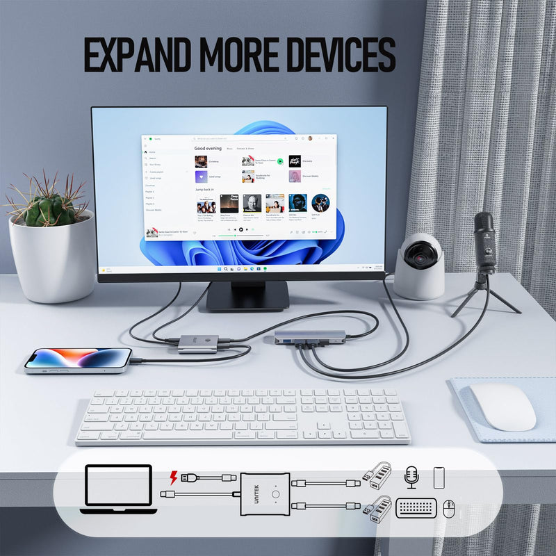 Unitek Bi-Directional USB C Switcher 1 in 2 Out/2 in 1 Out USB Switch Selector 2 Computers Share 1 Devices USB KVM Switch100W Charging 8K@60Hz Video 10Gbps Data Transfer USB-C Cables Included