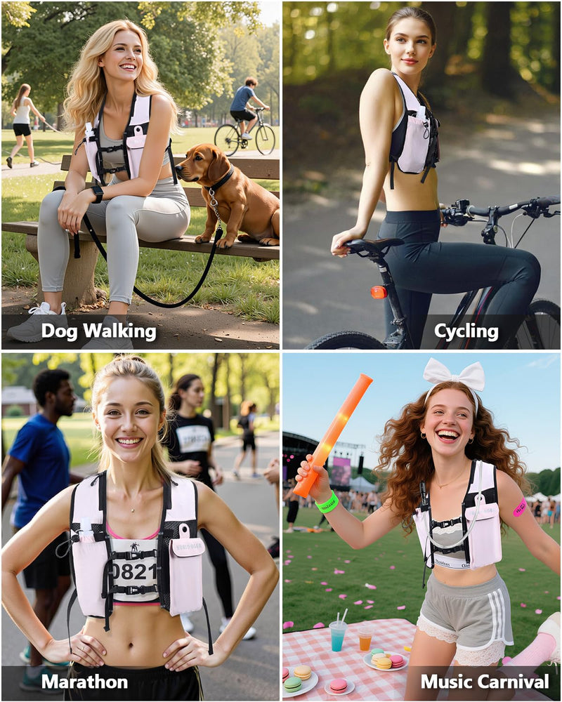 Running Hydration Vest for Women Men,Lightweight Breathable Hydration Pack with 500ml Soft Flask, Adjustable Chest Straps Reflective Backpack for Trail Running Marathon Race Jogging Cycling Pink