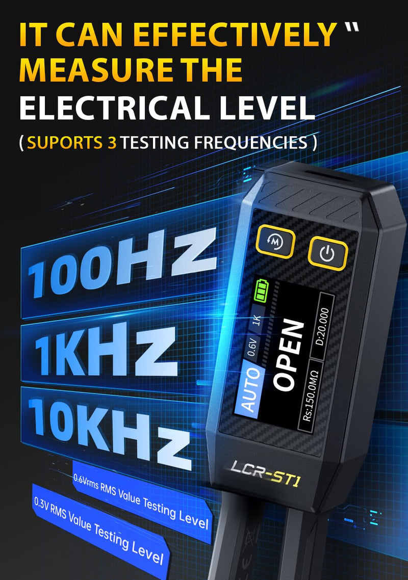 FNRSI Upgraded Version LCR-ST1 Mini Smart LCR Meter, SMD Tester, ESR Meter - 100Hz, 1kHz, and 10kHz Resistance Capacitance Inductance Continuity Diodes Measurement Tool