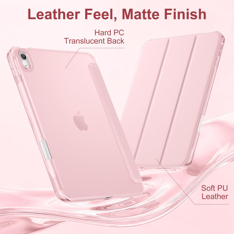 for iPad A16 11th 10th Generation Case with Pencil Holder 11 inch | for iPad 10th Gen Case 10.9 inch 2022/ 2025 with Full Protective Trifold Stand Cover, Hard Translucent Back,Pink Pink
