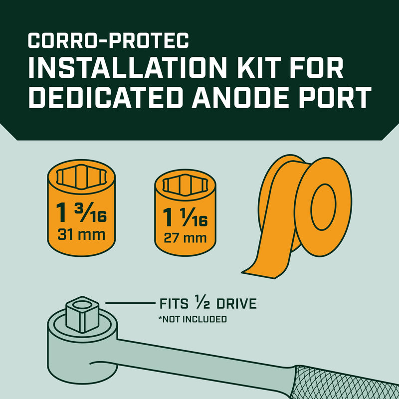 Powered Anode Rod Installation Kit with Teflon Tape, 1-1/16 Socket, and 1-3/16 Socket - Essential Tool Kit for Easy and Secure Installation