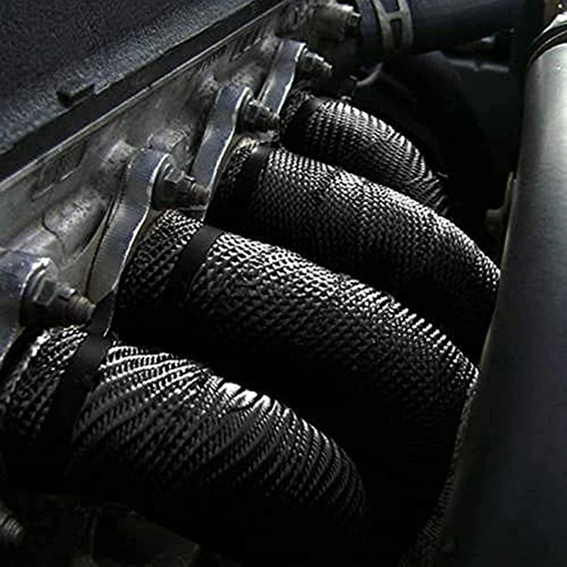 Deecam Exhaust Heat Wrap, 2'' x 16.5' Black Fiberglass Heat Resistant Exhaust Wrap Roll for Motorcycle, Car Exhaust Pipe Heat Insulation Muffler Tape with 10 Stainless Locking Ties 5M