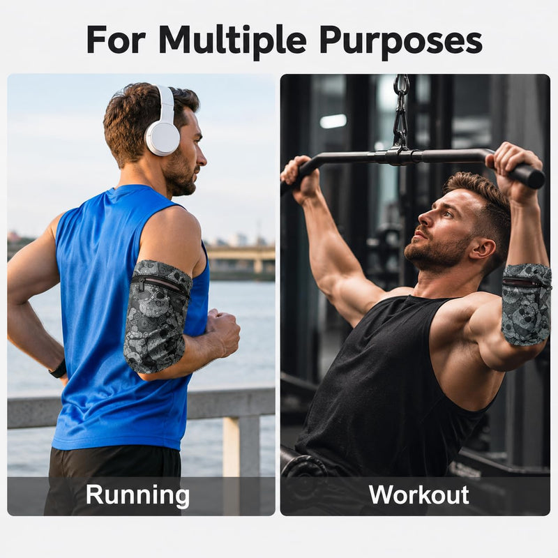 1 Pack Running Phone Armband Holder, Zipper Wrist Arm Pouch for Workout Gym Jogging Pocket for Phone Keys Cards Men Women Skull
