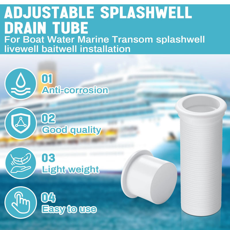 Yaocom 2Pcs Adjustable Splashwell Drain Pipe Opening 1-1/4 inch or 3/4-Inch Plastic Livewell Overflow Drain Pipe for Boat Water Marine Splashwell Livewell Overflow Transom Installation 3/4"