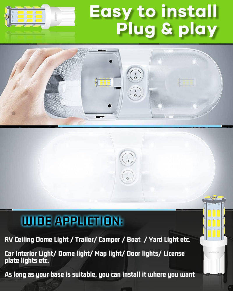UNXMRFF - Super Bright 194 LED Light Bulbs White, T10 912 921 168 LED Camper Lights Bulb for 12V RV Ceiling Dome Light/RV Interior Lighting/Travel Trailer/Boat/RV Camper Light Bulb (Pack of 12) 12PCS