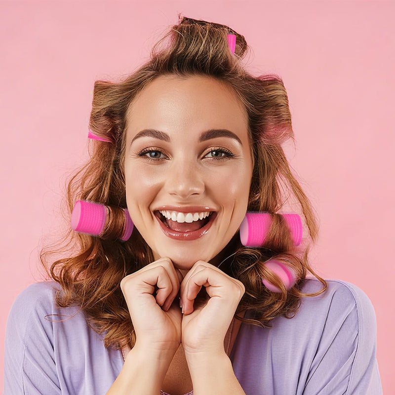 SOIMISS 12 Pieces Sponge Hair Rollers Sleep in Heatless Curls 6x6x3.6 cm Foam Self Grip Holding Volume Bangs Pink Blue Soft Curler for Women Medium Long Short DIY Styling Tools Beauty Accessory Packs