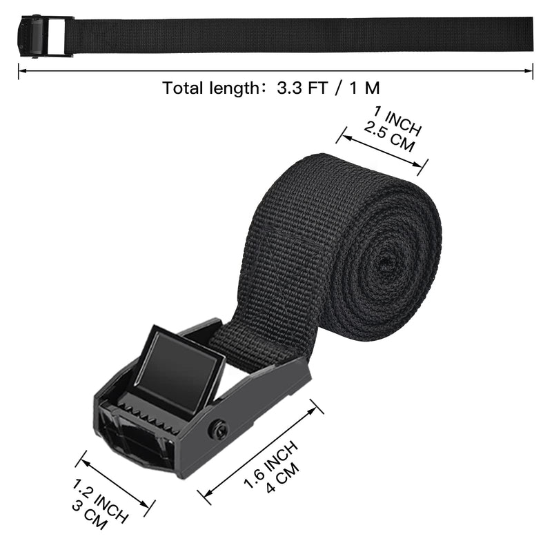 Tie Down Straps 6 Pcs Lashing Strap 3.3' x 1" Adjustable Heavy Duty Cam Buckle Cinch Straps for Cargo, Trucks, Luggage, Trailer, Motorcycle (Black) 6Pcs 3.3' x 1"