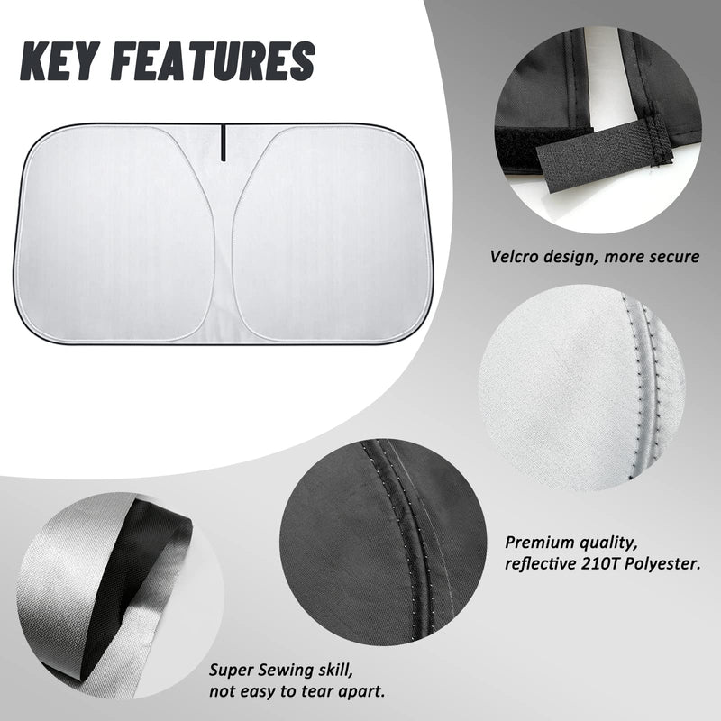 D-Lumina Windshield Sun Shade for 2015-2025 Fo-rd Mustang Accessories (NOT for Fo-rd Mustang Mach-E), Front Window Sunshade Sun Visor Protector Block UV Rays Heat, Foldable 2 Layers 210T Material Silver & Black-Fit 2015-2025 Ford Mustang