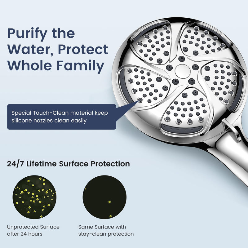 FEELSO Filtered Shower Head with Handheld, High Pressure 7 Spray Showerhead with Filters for Hard Water - Remove Chlorine, Reduce Dry Itchy Skin, Anti-clog Nozzles, Power Wash to Clean Tub, Tile & Pet Chrome