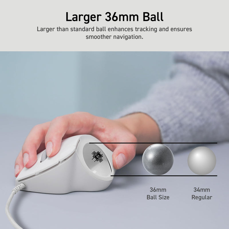 ELECOM Ergonomic Comfort Design Trackball IST Wired USB-A Connection, Super Smooth Tracking with Roller Ball Bearing, 36mm Ball, Thumb Control, Compatible for Windows, PC, and Mac White (M-IT11URWH)