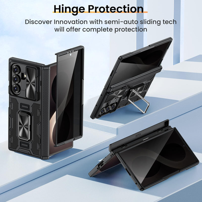VEGO for Z Fold 8 Ultra Case with Screen Protector Anti-Peeping, Black | Built-in Hinge Protection &Slide Camera Cover Military-Grade Shockproof Rugged Kickstand Case for Galaxy Z Fold 8 Ultra-Black B-Black