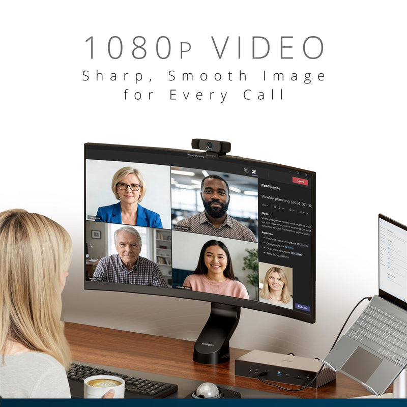 Kensington W1060 EQ 1080p Fixed Focus Webcam with Stereo Microphones, Auto Light Correction, USB Plug‑and‑Play for PC & Mac (K81171WW)