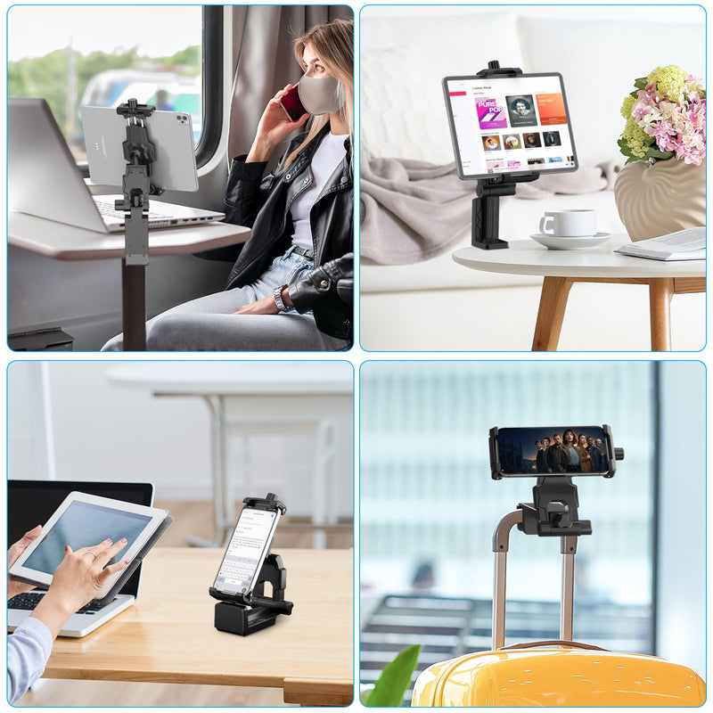 KDD Airplane Tablet Holder Mount, Adjustable Travel Essentials iPad Phone Stand with 360 Degree Rotation, Portable Tesla Model 3/Y Car Headrest Mount Compatible with iPad, Phone, Switch