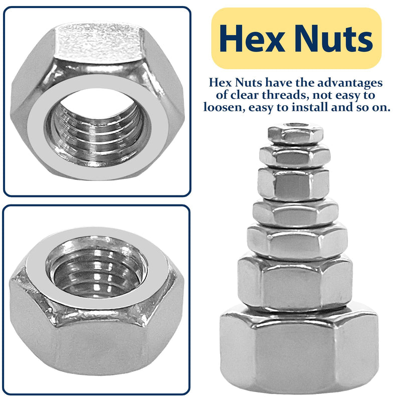 2 in 1 SAE & Metric Hex Nut Assortment Kit(510pcs),2#56 4#40 6#32 8#32 10#24 10#32 12#24 1/4-20 5/16-18 3/8-16 7/16-14 1/2-13 M2 M2.5 M3 M4 M5 M6 M8 M10 M12 304 Stainless Steel Nuts Set SAE&Metric-510