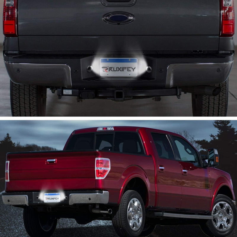RUXIFEY LED License Plate Light with Socket Wiring Harness Plugs Compatible with Ford F150 F250 F350 F450 F550 Superduty Ranger Explorer Bronco Excursion Expedition, 6500K White