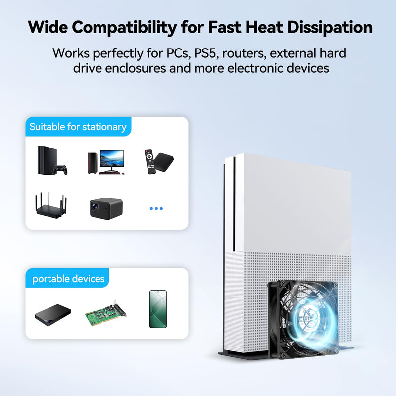 ELUTENG 80mm USB Mini Fan | Hydraulic Metal Grill, Quiet 3 Speed Controller, 4 Rubber Feet, For Router, Receiver, TV Box, DVR, Xbox, PS6, PS5, Cabinet