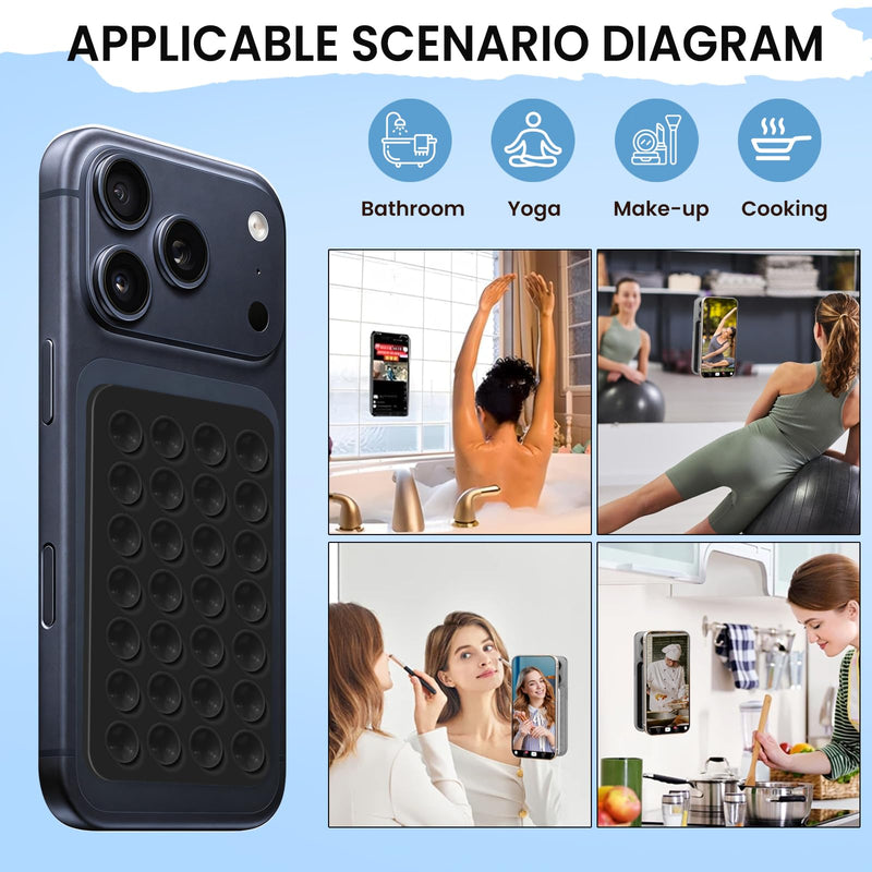 2 Pack Silicone Octo Cup Buddy Sticky Grip Holder for Cellphone, Double Sided Suction Phone Case Mount Phone Accessories Strong Grip Holder for Selfie and Video - Black