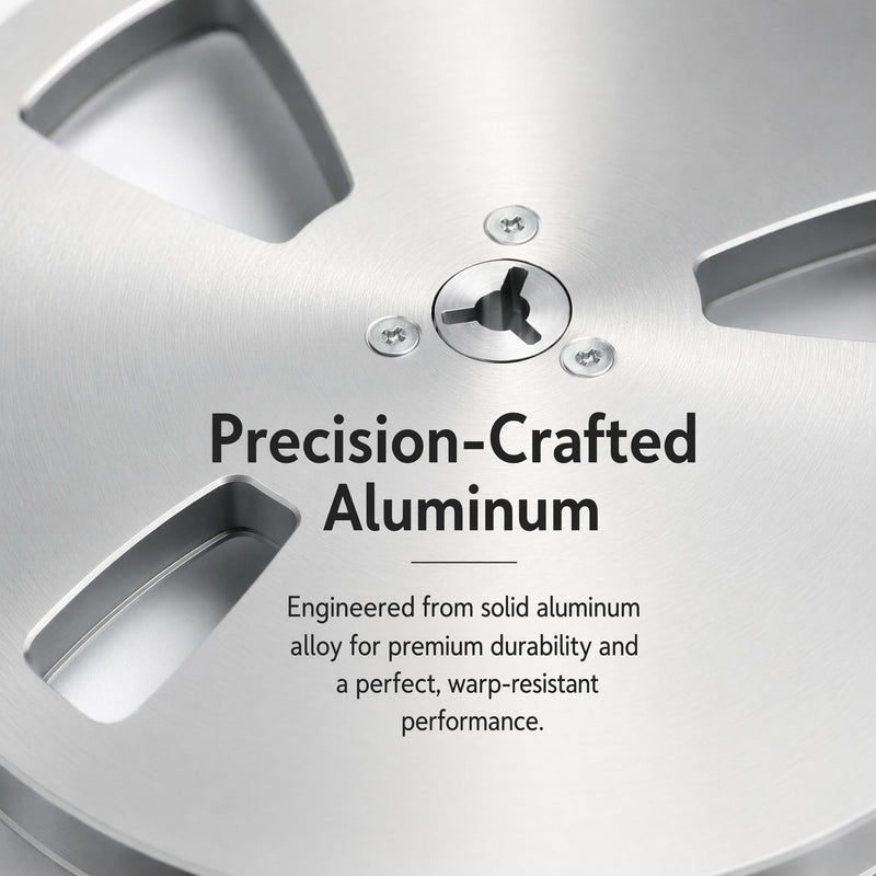 7 Inch Empty Tape Reel, 1/4 Inch Aluminum Takeup Reel, Silver | Precision-machined aluminum alloy reel with 3-hole design for tape storage, transfer and restoration