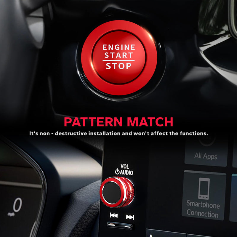 for Honda Civic 2022-2026 Accessories, CRV 2023-2026 & Acura Ingetra 2023-2025 (Fit 9" Screen/ 1 Audio Knob), 11pcs Knob Cover Kit - Hazard Light, Push Start, Audio, AC & Air Vent (Red) Red 9-inch screen