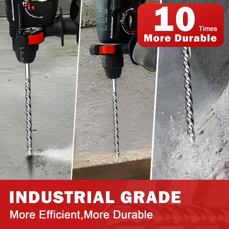10 Pack 1/2" x 6" SDS Plus Rotary Hammer Drill Bits Set, Cross Carbide Tip, Heavy Duty Masonry Drill Bits for Concrete, Brick Hammer Drill Bits - Concrete Drill Bit Set 1/2" x 6" Length :6 inch