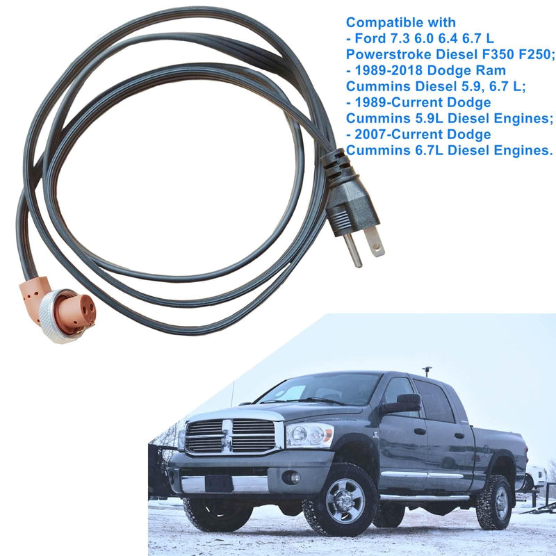 120V Block Heater Cord 251919, for Dodge Ram 2500 3500 Cummins 1989-Current 5.9 L /2007-Current 6.7 L, for 95-16 Ford 6.0 6.4 7.3 Powerstroke, Engine Block Heaters 68409910AB 3600008