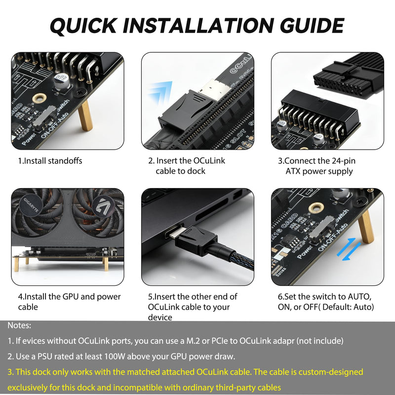 OCuLink eGPU Dock | PCIe 4.0 x4 64Gbps Bandwidth,SFF-8612 to PCIe x16 Adapter, with Oculink Cable 60cm, for NUC, MINI PC,Graphics Cards