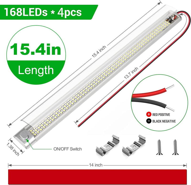 CT CAPETRONIX 12v LED Interior Light Bar, 168LEDs 15.4IN 1700LM 10W, DC 12v Volt led Strip Lights with Switch, for Enclosed Cargo Trailer Car RV Van Truck Lorry Camper Boat Caravan Motorhome (6Pcs) 168LEDs-6PCS