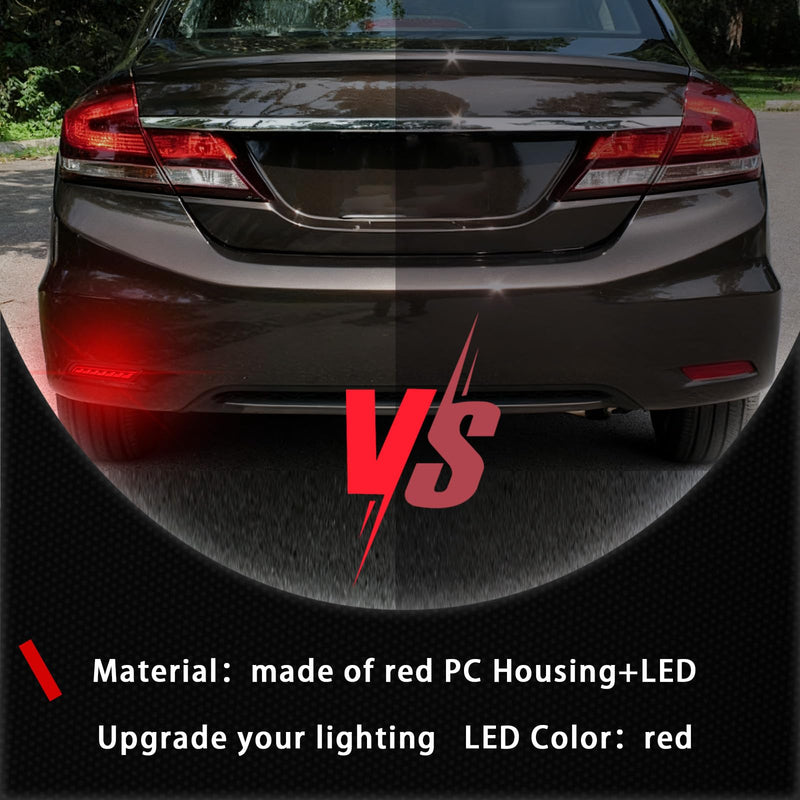 LED Rear Bumper Reflectors Fog Brake Tail Light Lamps Compatible with Honda Civic 2013-2015, Replace Stock Reflector Trim OEM 33505TR0A51 33555TR0A51 (Red) Red