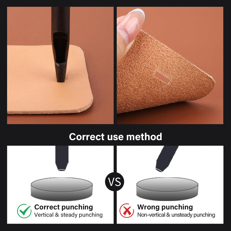 WUTA 6 Pcs Rectangle Leather Hole Punch Set, High Carbon Steel Punch Tool, Hollow Punch Cutter Kits for Belt & Leather Crafting（2 * 4mm + 2 * 6mm + 2 * 8mm + 3 * 10mm + 4 * 12mm + 4 * 14mm） 2*4mm + 2*6mm + 2*8mm + 3*10mm + 4*12mm + 4*14mm