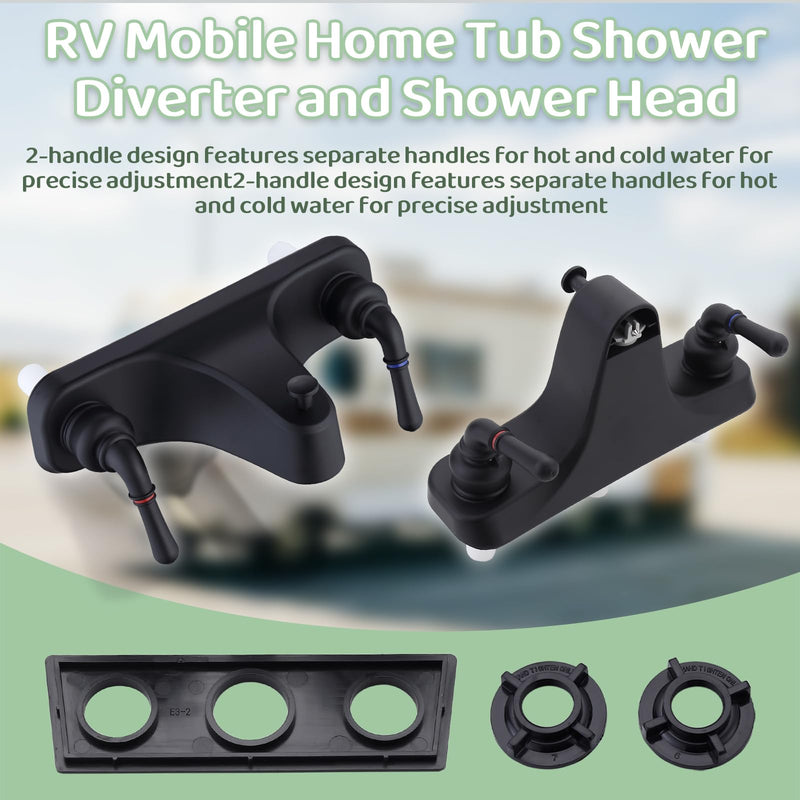 Tub/Shower Faucet 8" with Diverter for RV/Mobile Travel Home, Economical Two Handle Classic Shower Faucet Center-Set (Black) Black