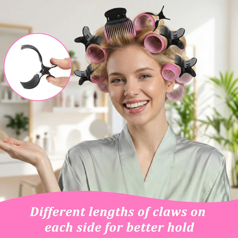 16 Pcs Self Grip Hair Rollers Set 8 Self Grip Rollers and 8 Hot Roller Clips Black Hair Curler Claw Clip Versatile Hairs Roller Clip Effortless Curls and Waves for Women Long Medium Short Hairs Bangs