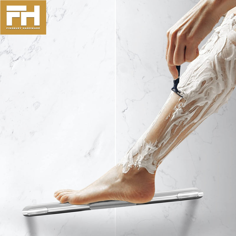 Shower Foot Rest, Corner Shower Bar for Shaving Legs, Wall Mounted Hotel Shower Foot Ledge, Brass Bar Bathroom Foot Step (Satin Nickel) Knurled Satin Nickel