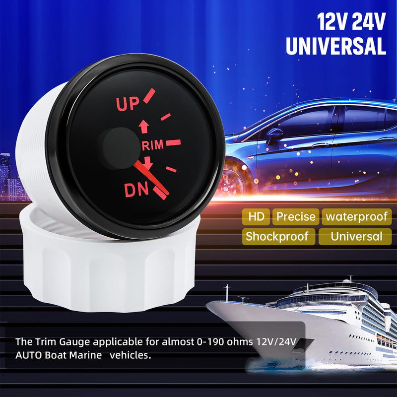 ARTILAURA Trim Gauge Meter 0-190ohms 7 Color UP-DN in Outboard Engine 52mm 2-1/6"for Yacht Boat Marine（Black） Black