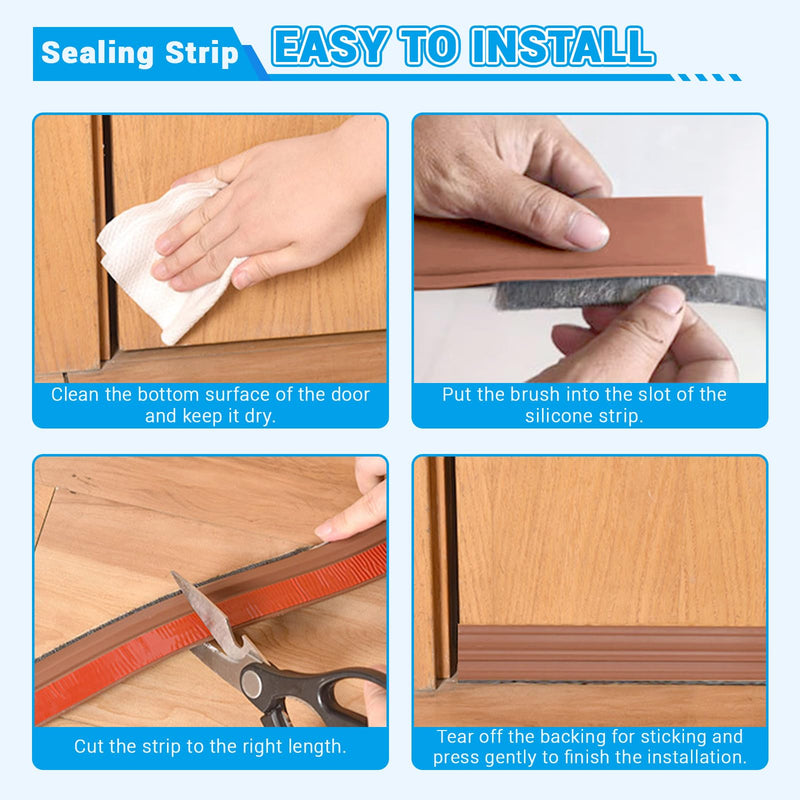 Door Draught Excluder with Brush, Protection from Sound Cold, 200 cm Black | 2 Pack 39" x 2" Draft Stopper Blocker, Self-Adhesive Stripping, Brush Seal for Water Insects Hot Air Gap Insulation 2 Rolls