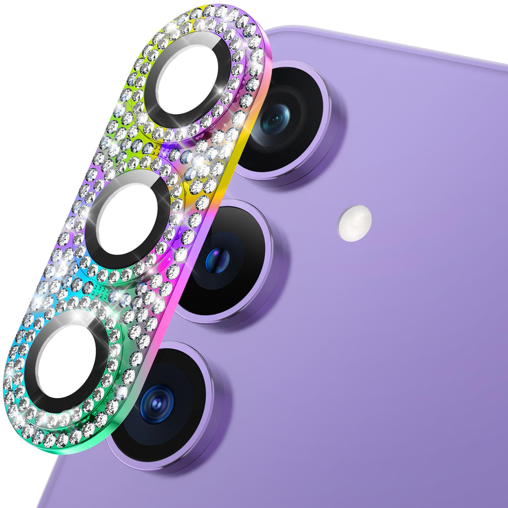 for Samsung Galaxy S24 Plus Camera Lens Protector, Glitter Diamond Bling Sparkly Tempered Glass Protective Camera Lens Flim, HD Clear, Ultra-Thin Metal Ring Case Friendly, Colorful