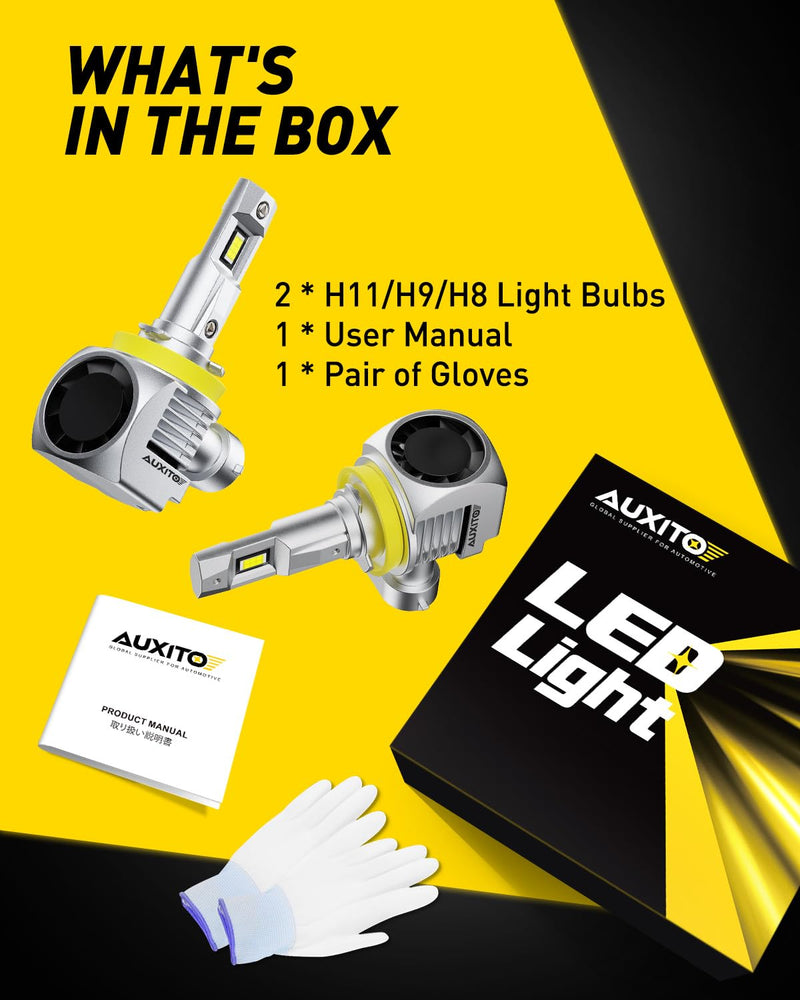 AUXITO 9005 Bulbs, 44000LM 1000% Super Bright 6000K White with Cooling Fan HB 3/HB3u Fog Light, Pack of 2