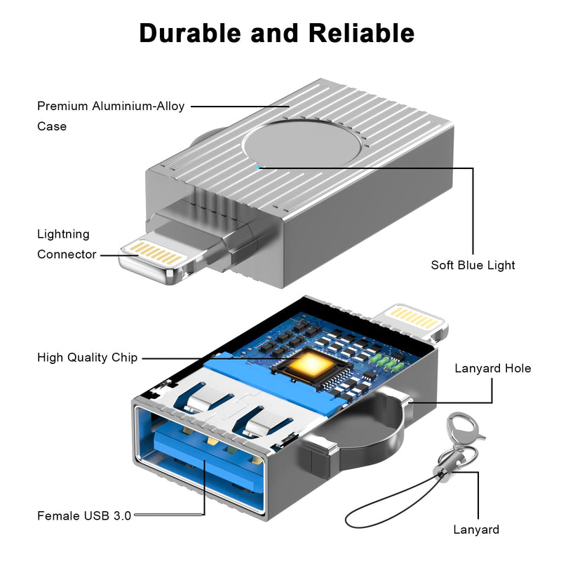 [Apple MFi Certified] Lightning Male to USB3.0 Female Adapter,Portable USB Camera Adapter Data Sync OTG Cable Compatible for iPhone 14 13 12 11 XS XR X for Card Reader Flash Drive Mouse MIDI Keyboard