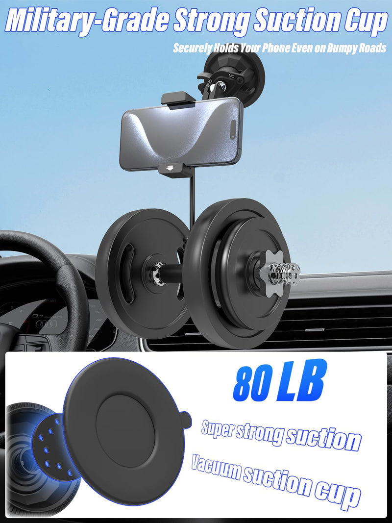 Suction Cup Car Phone Holder, Metal Phone Mount for Car Windshield | Aluminum Alloy, 360°Adjusting Arm, Heat Resistant Cellphone Holder for iPhone17 16 15 Pro Max, Galaxy S26 & 4-7" All Phones