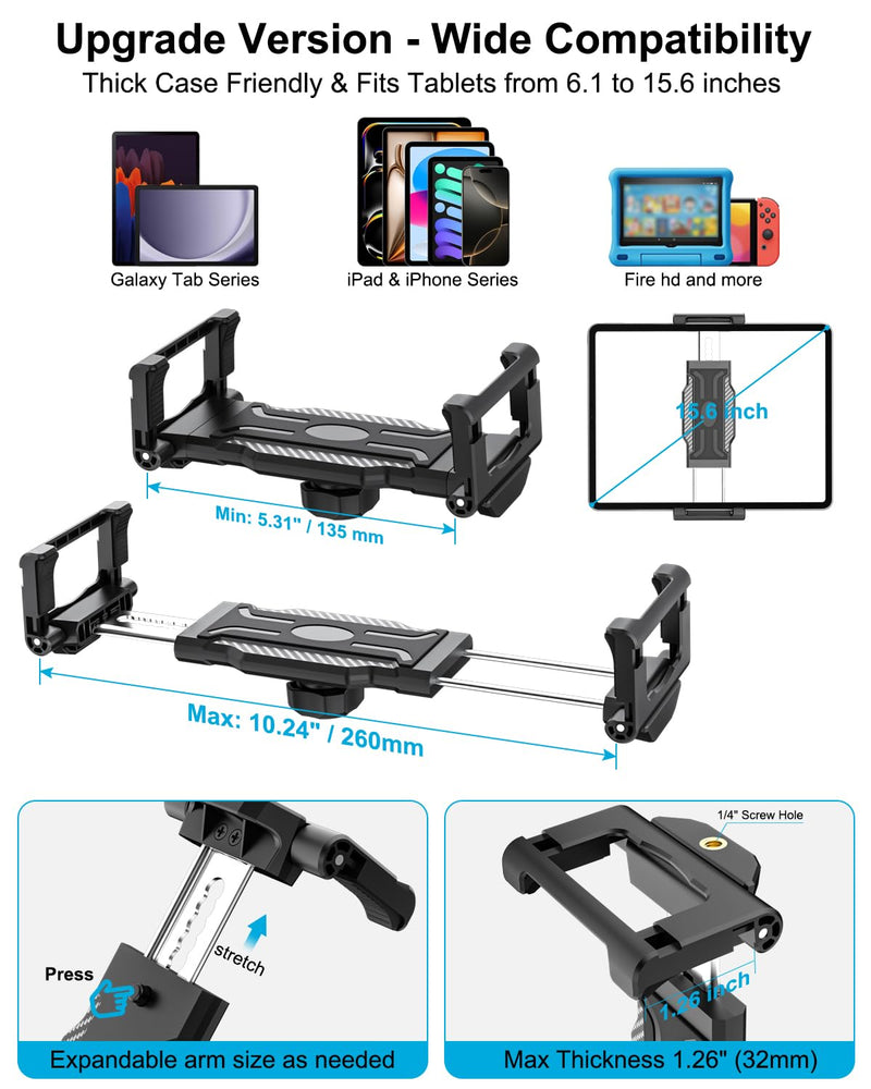 Cup Holder Car Large Tablet Mount, [Up to 15.6"] Metal Adjustable Arm CupHolder Tablet Clip, Heavy Duty Truck Cup Holder for iPad Pro 13 12.9 Air Mini, Galaxy tab, iPhone, 6.1-15.6" Devices