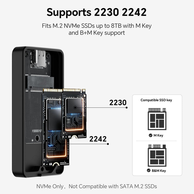 Thermalright HR-EP101 M.2 NVMe SSD Enclosure, 10Gbps USB-C | Pocket-size 10Gbps USB-C M.2 NVMe enclosure for 2230/2242 SSDs, with aluminum body, lanyard cutout, and 1-year warranty