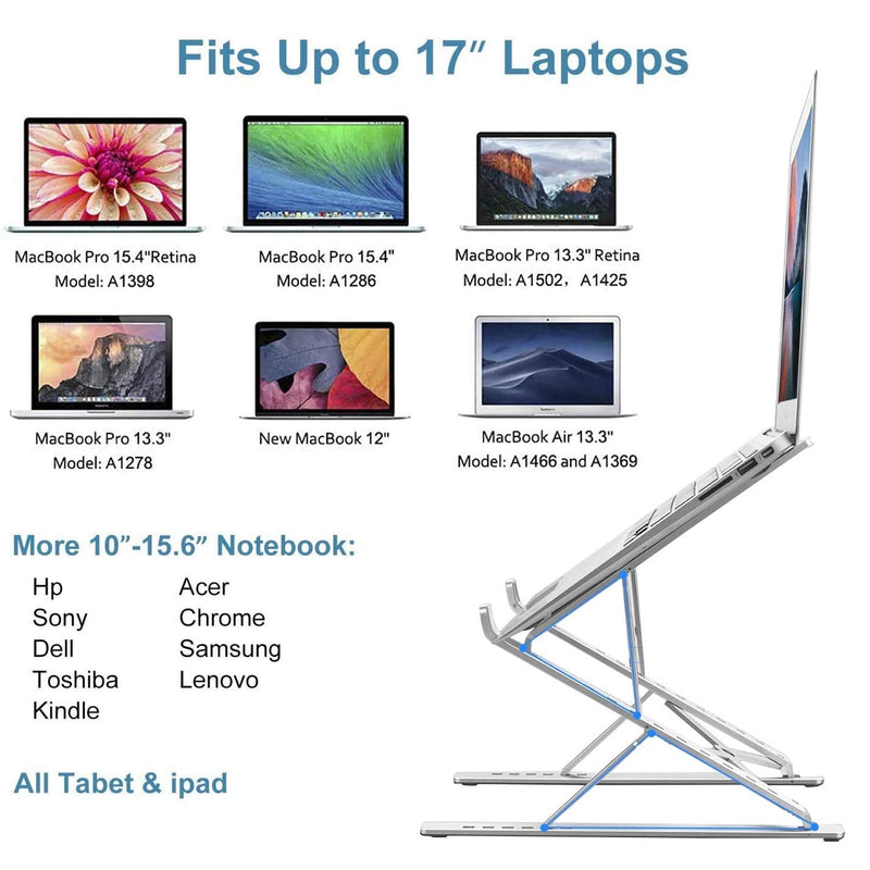 Laptop Stand, Adjustable Portable Laptop Holder,Aluminum Alloy Desktop Mount Compatible with 10-15.6 Inch MacBook PC-Notebook Tablet Thinkpad (Light Silver) LIGHT SILVER