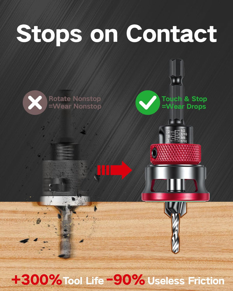 9 PCS Countersink Drill Bits Set, 5PCS Two-Flute TCT Alloy Tapered Drill Bits and Adjustable Depth Stop Collar, Wood Countersink Bit with Wrench for 82 Degree Woodworking, Plywood and MDF DIY 9PCS