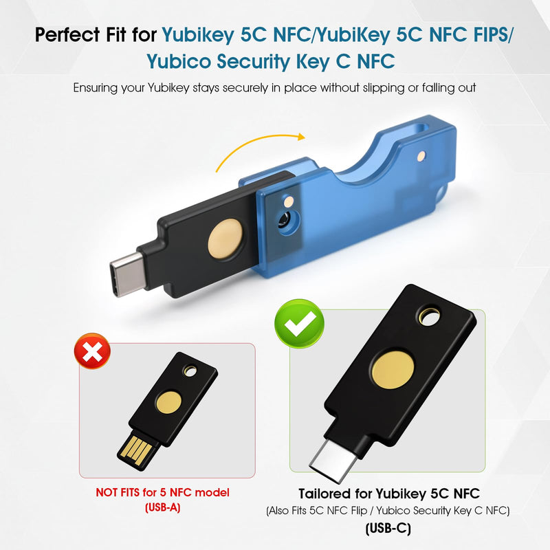 2 Pack Hard PC Flip Holder Protective Cover Compatible with YubiKey 5C NFC, Slide-Open USB-C Security Key Carrying Case, PC Shell for Tap-to-Use Convenience, Lightweight Keychain Protector,Blue Blue 2 Pack