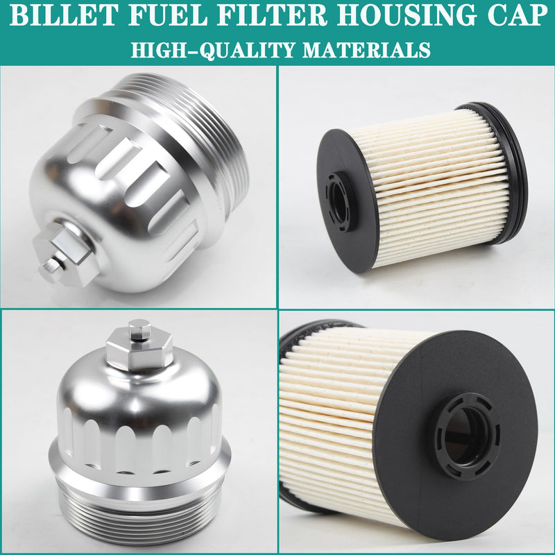 Billet Fuel Filter Housing Cap with TP1015 Fuel Filter Compatible with 2017-2020 Chevrolet Silverado 2500HD/3500HD GMC Sierra 2500HD/3500HD 6.6L L5P Duramax Diesel Replaces 134001