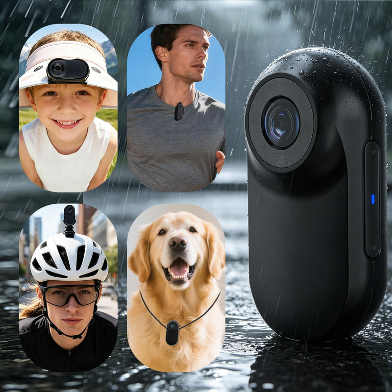 Mini Body Camera, Thumb Size Wearable 1080P Action Camera with 16GB | Magnetic Necklace POV Cam, Helmet Mount,Mounting Kit for Cycling,Vlogging,Sports,Up to 128GB Expandable,Gift for Men & Women Blcak