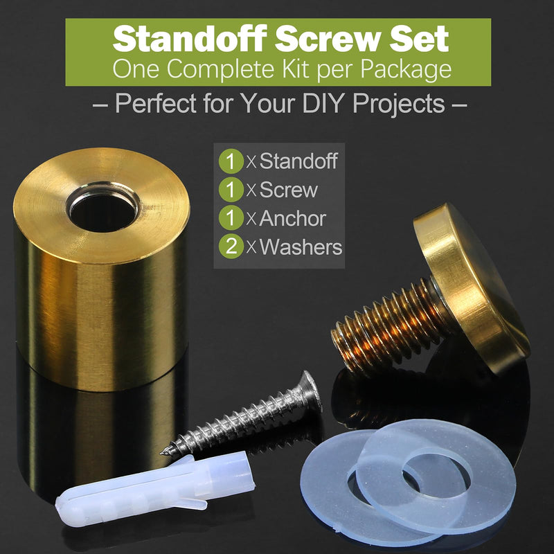 25 x 25mm (Dia. x L) Standoff Screws - Masendelk Gold Sign Standoff Mounts with Installation Accessories - Stainless Steel Wall Mount Hardware for Acrylic, Glass, Metal, Wood Panels - 24 Pieces 25 x 25mm / 0.98" x 0.98"