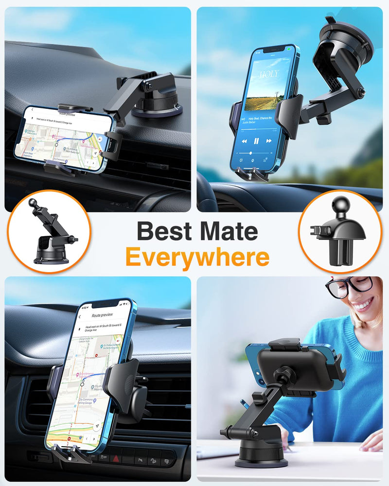 [Pro Version] VANMASS Universal Car Phone Mount [Super Suction Cup] Dashboard Phone Holder, Handsfree Windshield Dash Vent Phone Holder Car, Compatible for iPhone 16 15 14 13 Samsung LG & Truck,Silver Silver